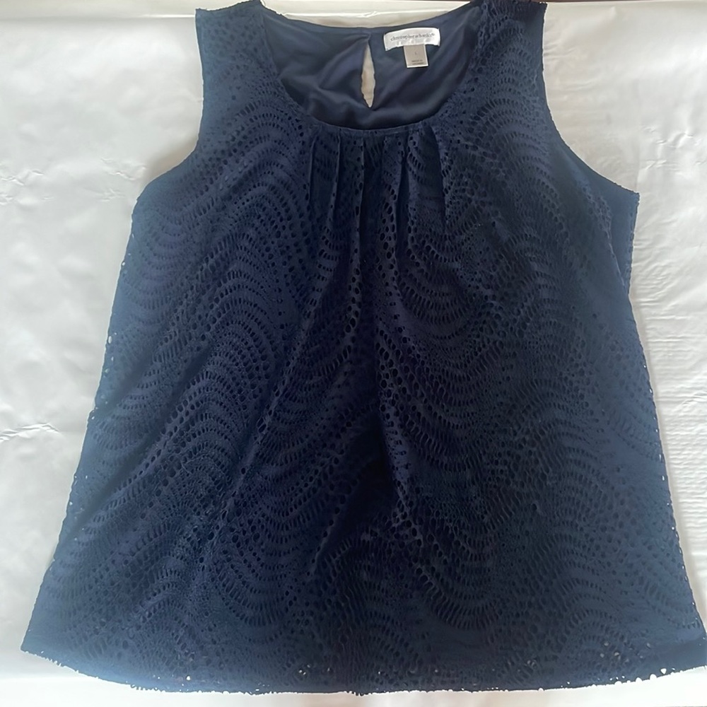 Navy Blue Textured Sleeveless Top